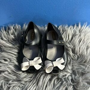 Mini Melissa Kids Girls Black Ultrafi Bow Ll Mary Jane Shoes Peep Toe Size 7